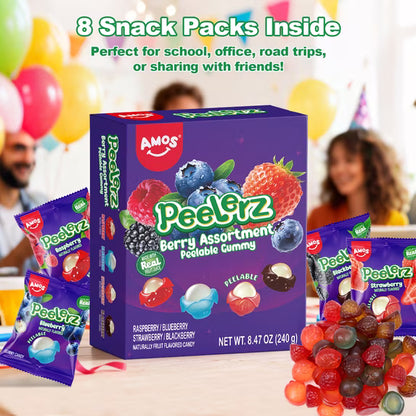 Amos Peelerz Variety Candy Packs, Berry Mixed Peelable Gummy Assortment 8.47oz (1 Pack)