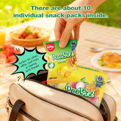 Amos Peelerz Exotic Fruit Gummy Candy, Variety Pack Candy Individually Wrapped Pack 8.47 oz