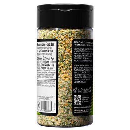 Spanglish Asadero Garlic & Lime Seasoning Blend with Chopped Garlic, Sea Salt, and Real Lime, 6.4 oz
