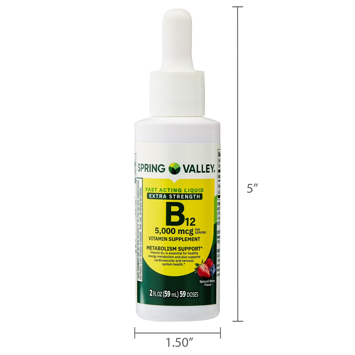 Spring Valley Extra Strength Vitamin B12 Supplement, 5000 mcg, Berry, 2 fl oz, Fast Acting Liquid for Metabolism Support