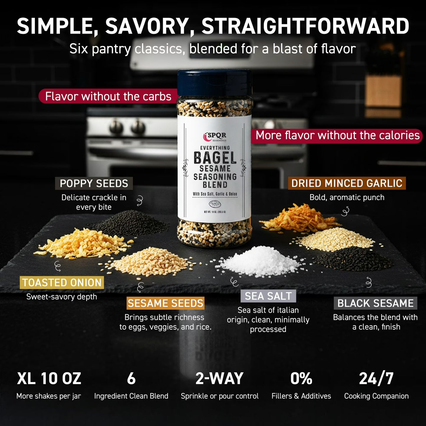 Everything Bagel Seasoning Blend by SPQR Seasonings Original XL 10 oz. Jar Delicious Blend of Sea Salt and Mixed Spices