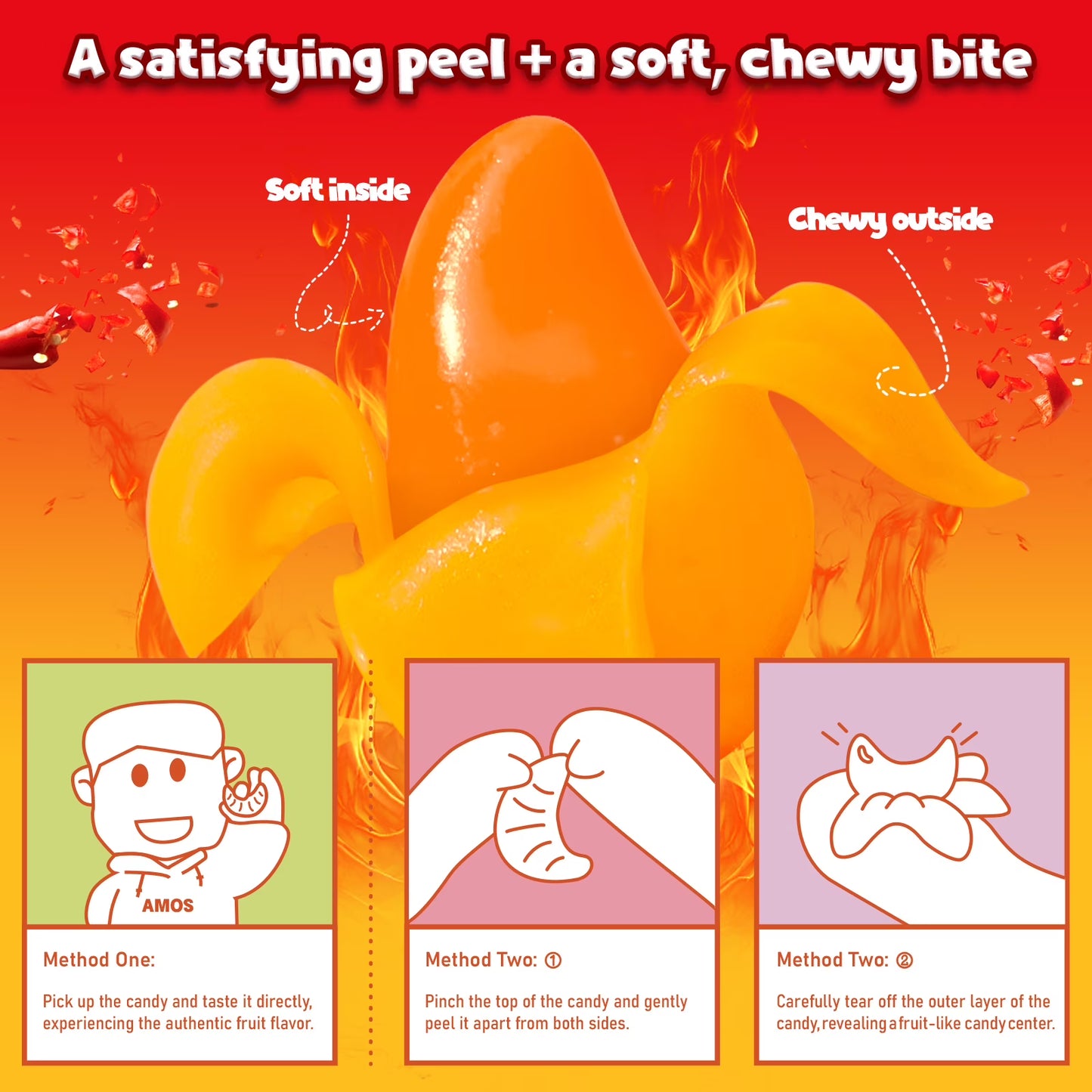 Amos Peelerz Chili Mango Gummy Candy, Mexican Candy Spicy Peelable Candy Bulk, 8.47 oz (1 Pack)