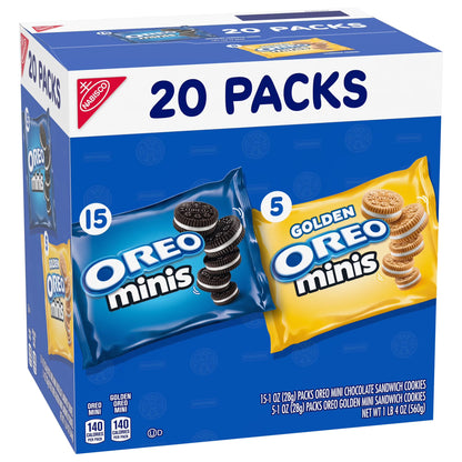 OREO Minis Sandwich Cookies Variety Pack, Original Creme and Golden OREO, 20 Snack Packs