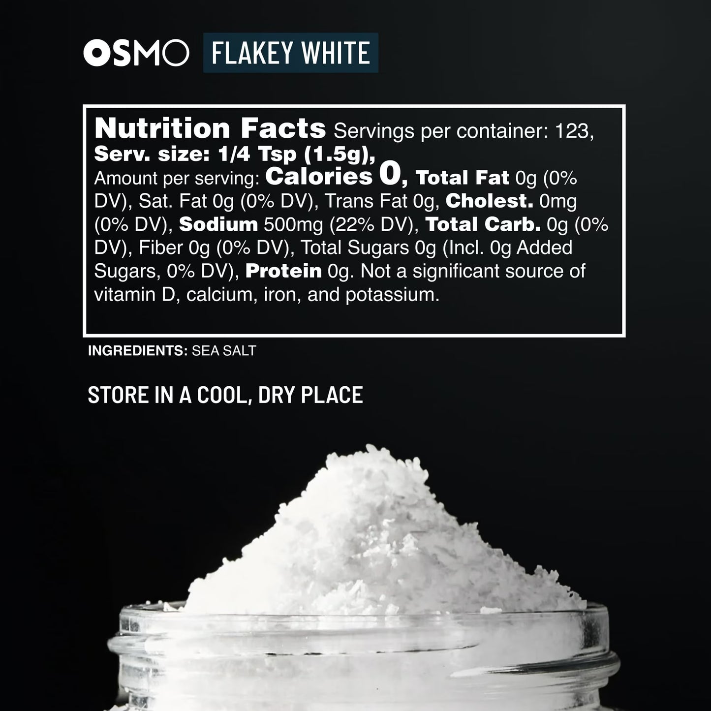 Osmo Flakey White Sea Salt, Kosher Flakes, Chef-Crafted Michelin-Star Quality Seasoning, 6.5 oz