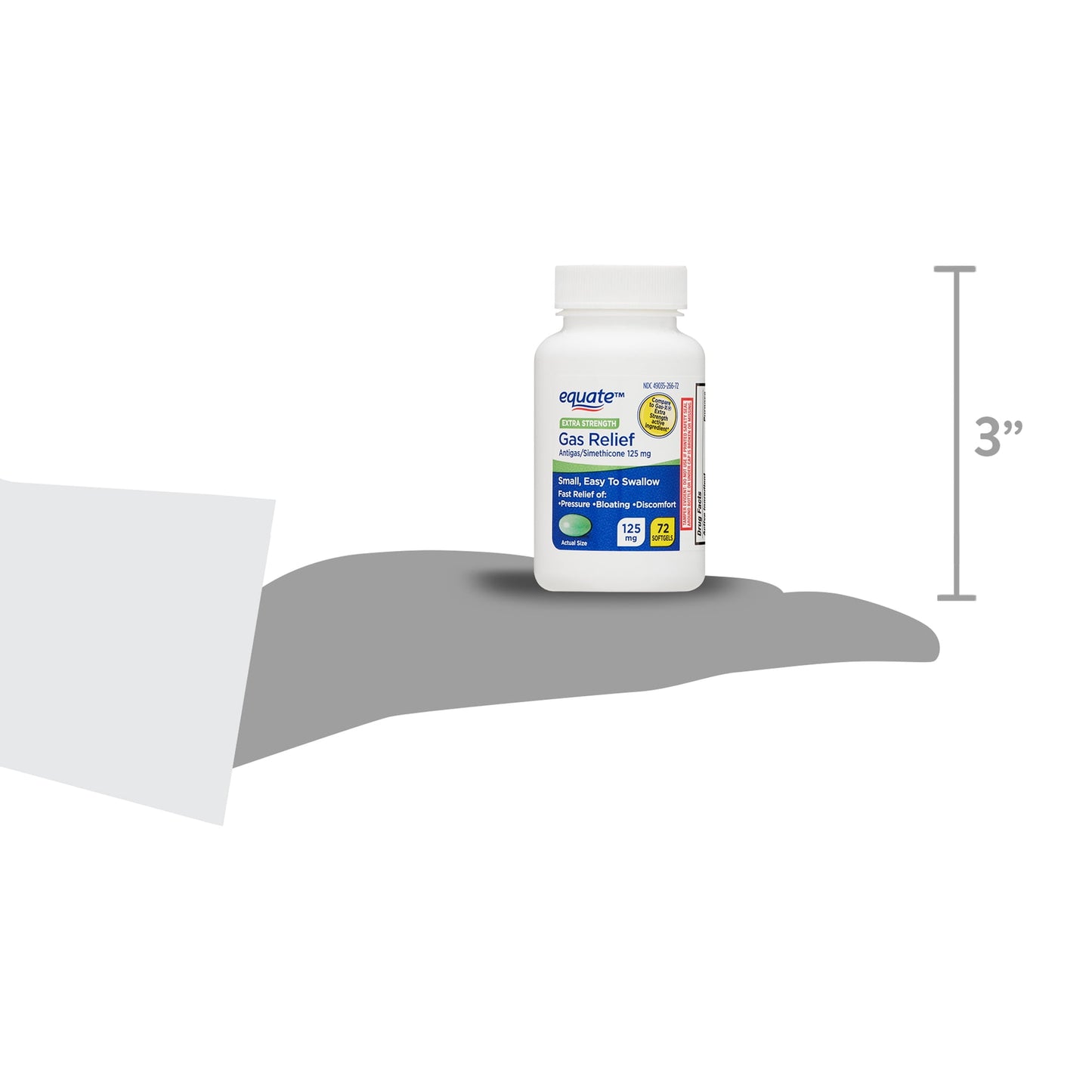Equate Extra Strength Gas Relief Simethicone 125 mg Softgels, 72 Count, Compare to Gas-X Extra Strength Active Ingredient