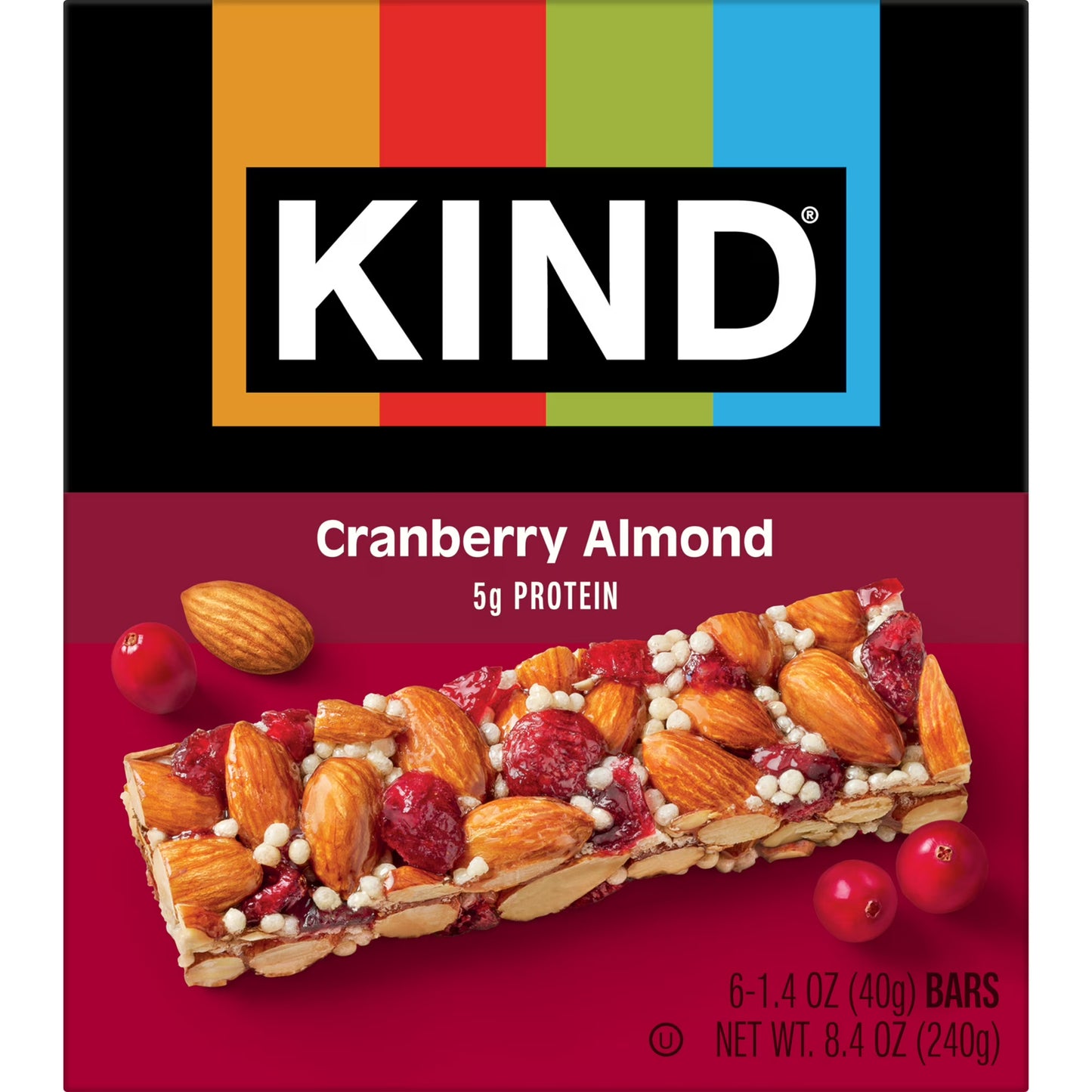 (6 pack) KIND Gluten Free Cranberry Almond Snack Bars, 1.4 oz, 6 Count, Cardboard Box