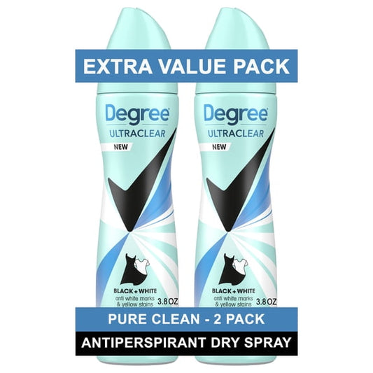 Degree UltraClear Antiperspirant Deodorant Dry Spray Black+White Pure Clean, 3.8 oz 2 Count