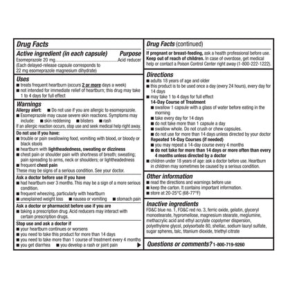 Equate Esomeprazole Magnesium Acid Reducer 20 mg Delayed Release Capsules, 42 Count