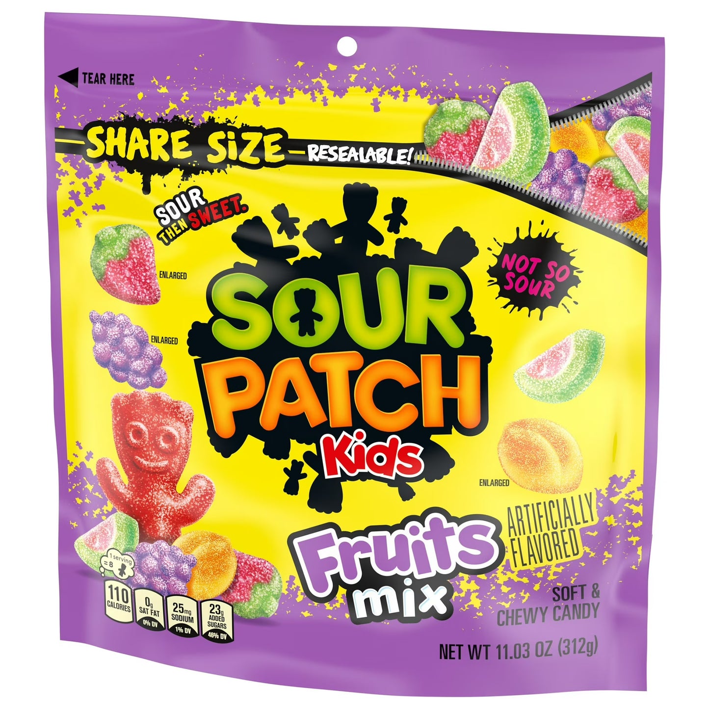 SOUR PATCH KIDS Fruits Mix Soft & Chewy Candy, Share Size, 11.03 oz