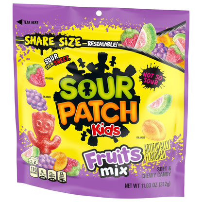 SOUR PATCH KIDS Fruits Mix Soft & Chewy Candy, Share Size, 11.03 oz