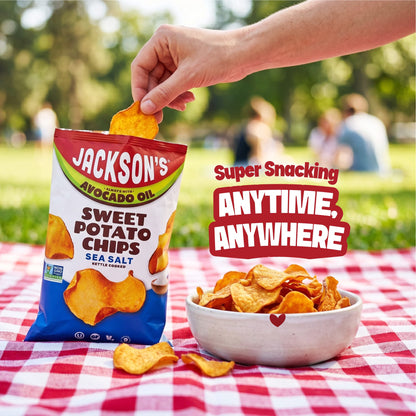 Jackson's Sweet Potato Kettle Chips with Sea Salt, Avocado Oil, Free of Top 9 Allergens, 5 oz