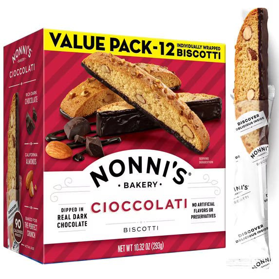 Nonni's Bakery, Cioccolati Almond Biscotti, Individually Wrapped, 10.32oz, 12ct Value Pack