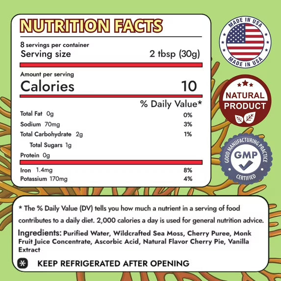 Sea Moss Gel – Cherry Pie 8oz Raw Wildcrafted Irish Sea Moss, Vegan Superfood, Essential Vitamins & Trace Minerals, Jam, Jelly & Spread Gifts, Made in the USA