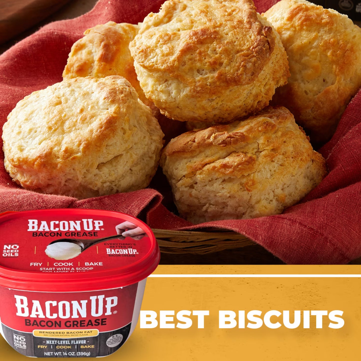 Bacon Up Bacon Grease 14 oz Tub, Fry, Cook, Bake, Griddle & Cast Iron Seasoning, Rendered Animal Fat
