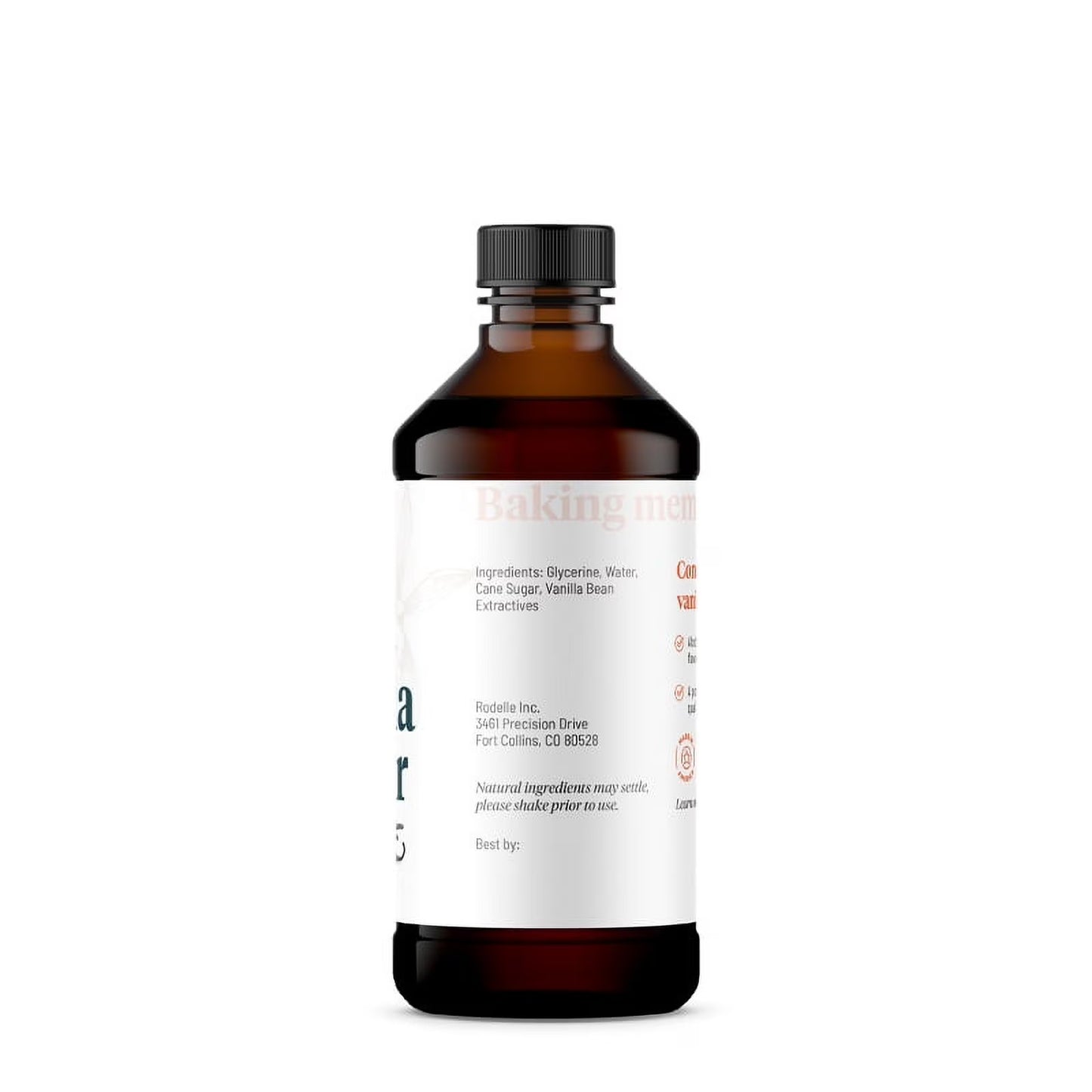 Rodelle Alcohol Free Vanilla Flavor 4 fl oz, Baking Extract