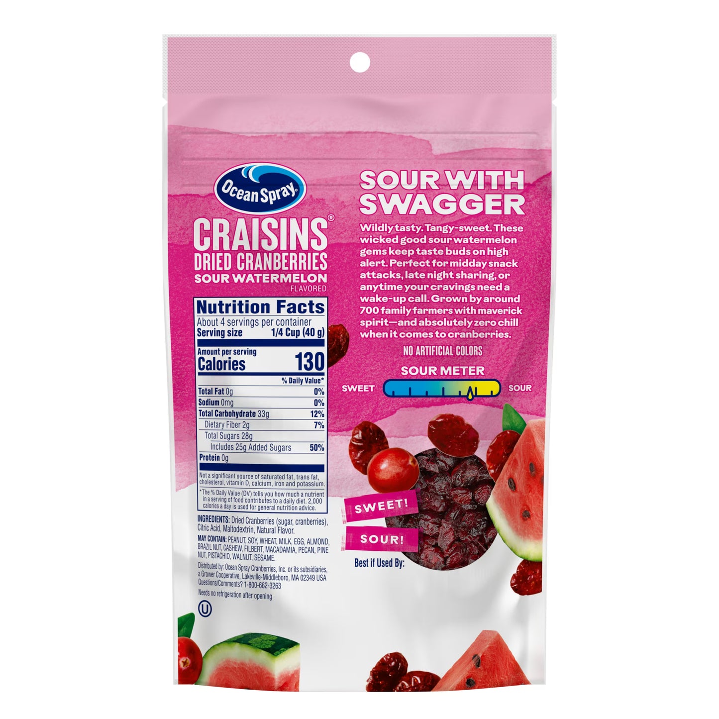 Ocean Spray Sour Watermelon Flavored Craisins Dried Cranberries, 6oz