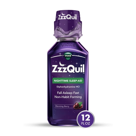 ZzzQuil Liquid Sleep Aid, Diphenhydramine 50mg HCl, Warming Berry Flavored, 12 fl oz