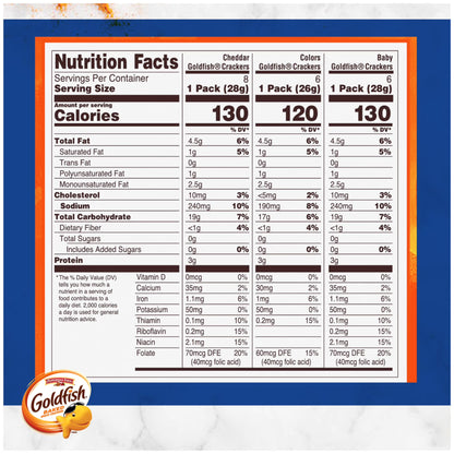 Goldfish Family Faves Crackers, Cheddar, Colors and Baby Crackers Snack Pack, 0.9 oz, 20-Count Variety Pack Box