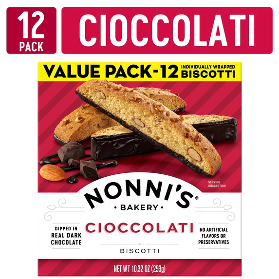 Nonni's Bakery, Cioccolati Almond Biscotti, Individually Wrapped, 10.32oz, 12ct Value Pack