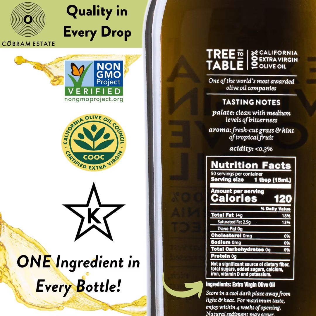 Cobram Estate 100% California Select Extra Virgin Olive Oil, 12.7 fl oz Bottle – First Harvest Cold Pressed, Easy-Pour Cooking Oil