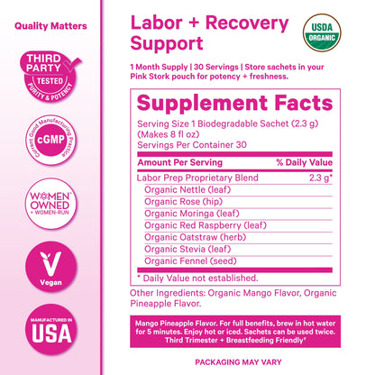 Pink Stork Organic Red Raspberry Leaf Tea - Mango Pineapple, 15 Sachets