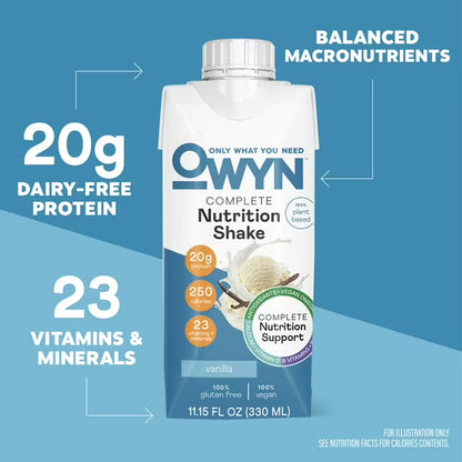 OWYN Complete Nutrition 20g Protein Shake, Vanilla, 11.15 fl oz, 4 Count