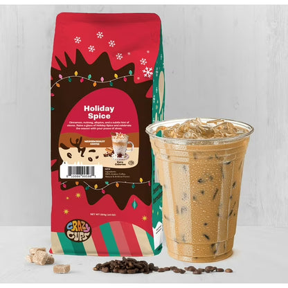 Crazy Cups Flavored Ground Holiday Coffee, Holiday Spice Coffee in 10 oz Bag, For Brewing Flavored Hot or Iced Coffee, 3 pack