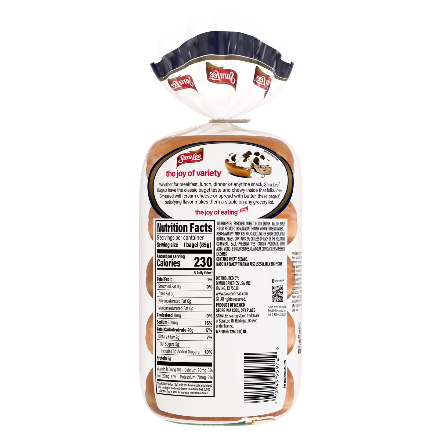 Sara Lee Deluxe Onion Bagels, 5 count, Kosher Savory Bagels, 15 oz Bag