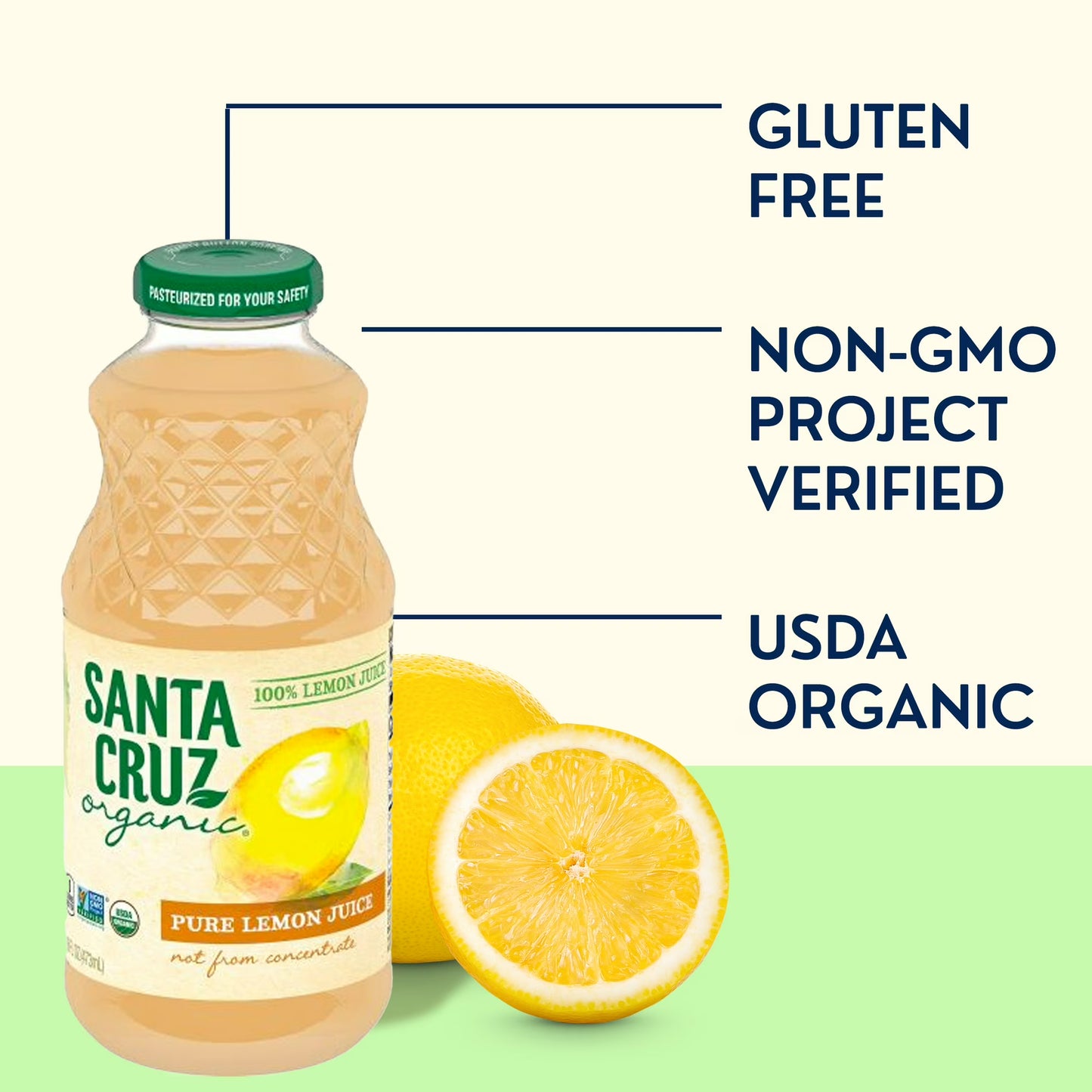 (2 pack) Santa Cruz Organic 100% Pure Lemon Juice, 16 Fluid Ounces