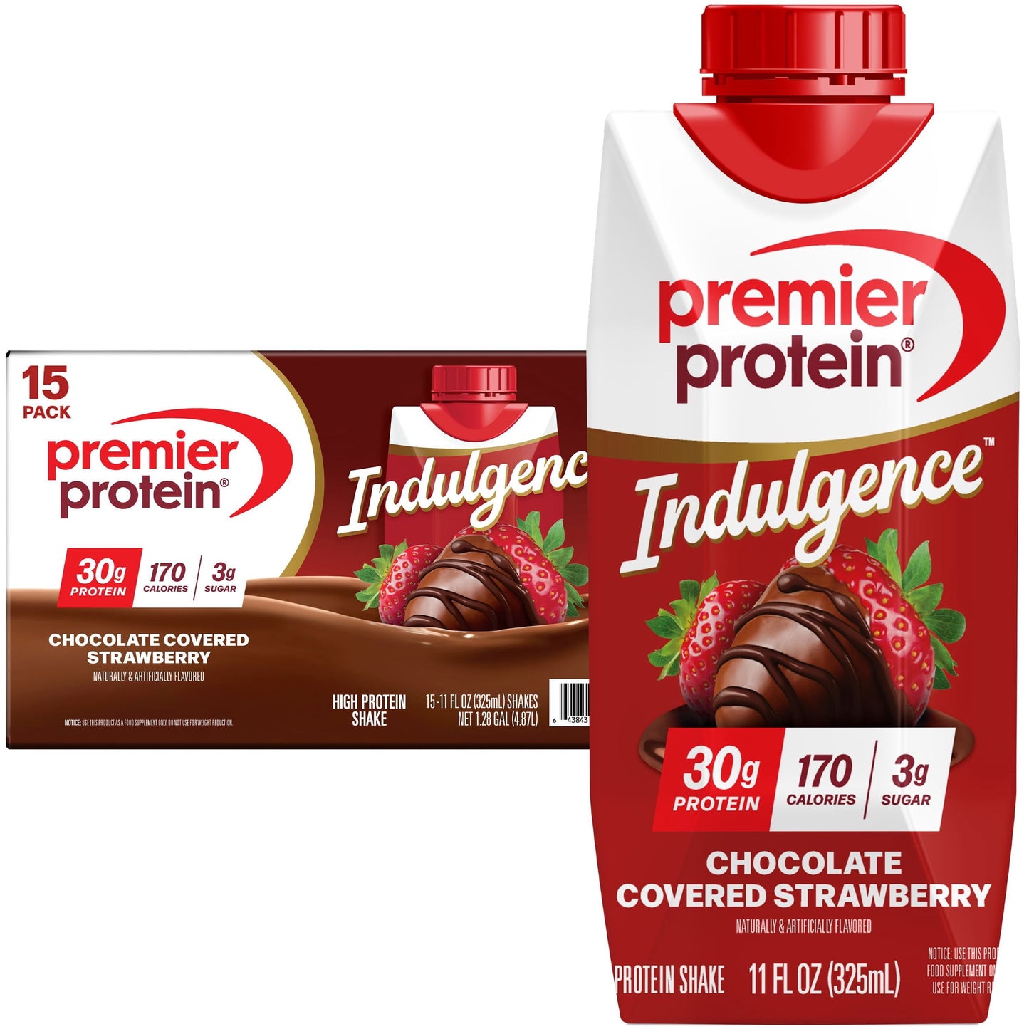 Premier Protein 30g High Protein Shake, Indulgence Chocolate Covered Strawberry, 11 fl. oz., 15 pk.