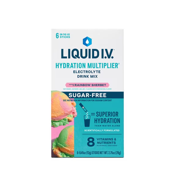 Liquid I.V. White Peach + Rainbow Sherbet Sugar Free Hydration Multiplier Combo Pack, 18 Count + 6 Count Packets, 2 Pack