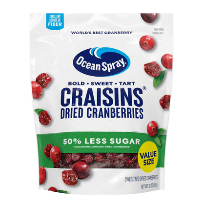 Ocean Spray Craisins, 50% Less Sugar Dried Cranberries, Dried Fruit, 20 oz Pouch
