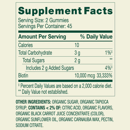 (3 pack) Spring Valley Organic Extra Strength Biotin Vegetarian Gummies for Hair/Skin/Nail Health, Cherry, 10000 mcg, 90 Count