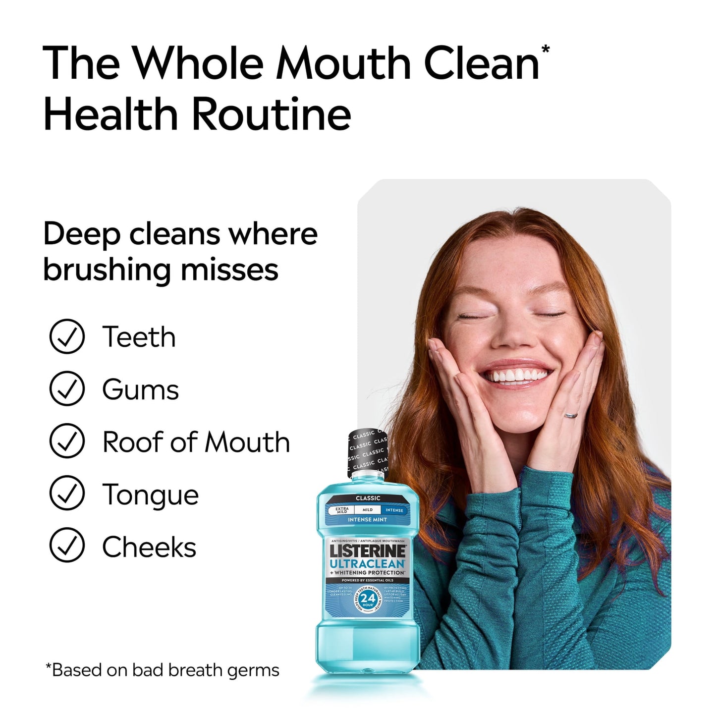 Listerine Ultraclean Intense Antiseptic Mouthwash + Whitening Protection*, Intense Mint, 500 mL
