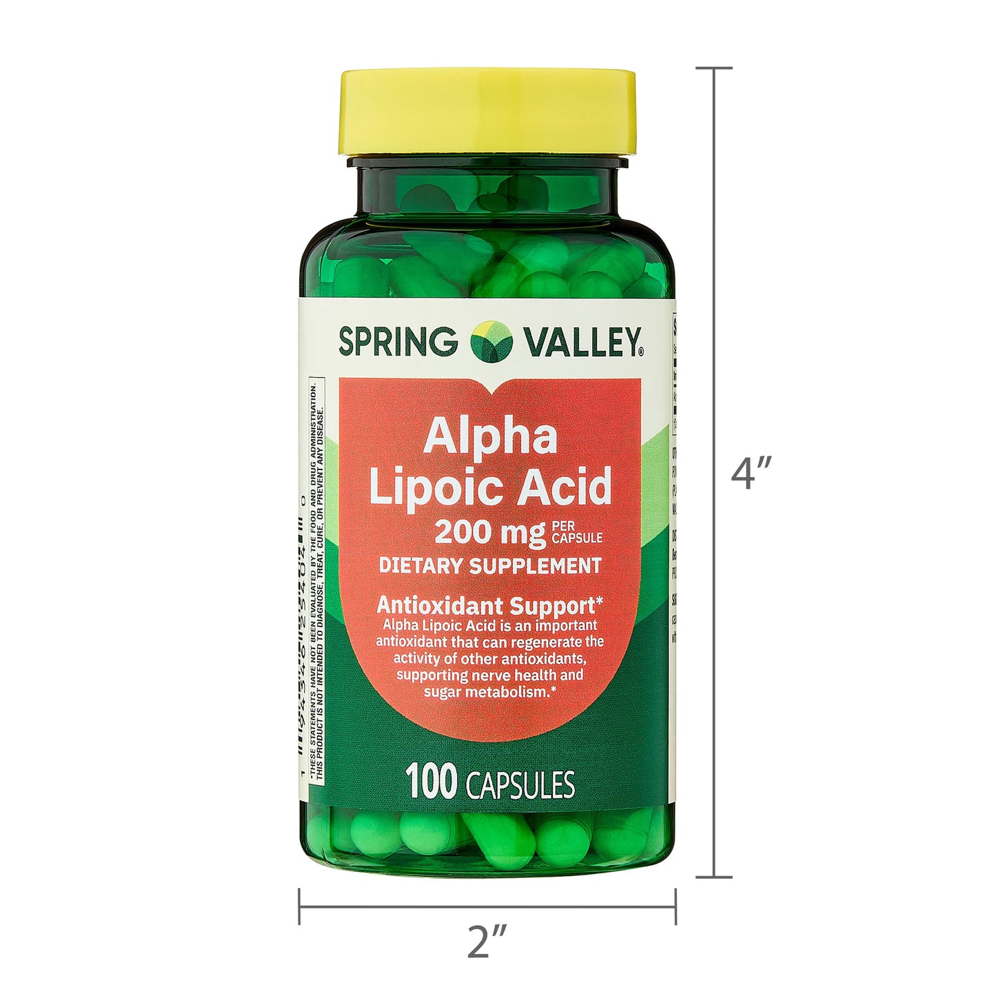 Spring Valley Alpha Lipoic Acid, Antioxidant Support, Dietary Supplement, 200mg Capsule, 100 Count