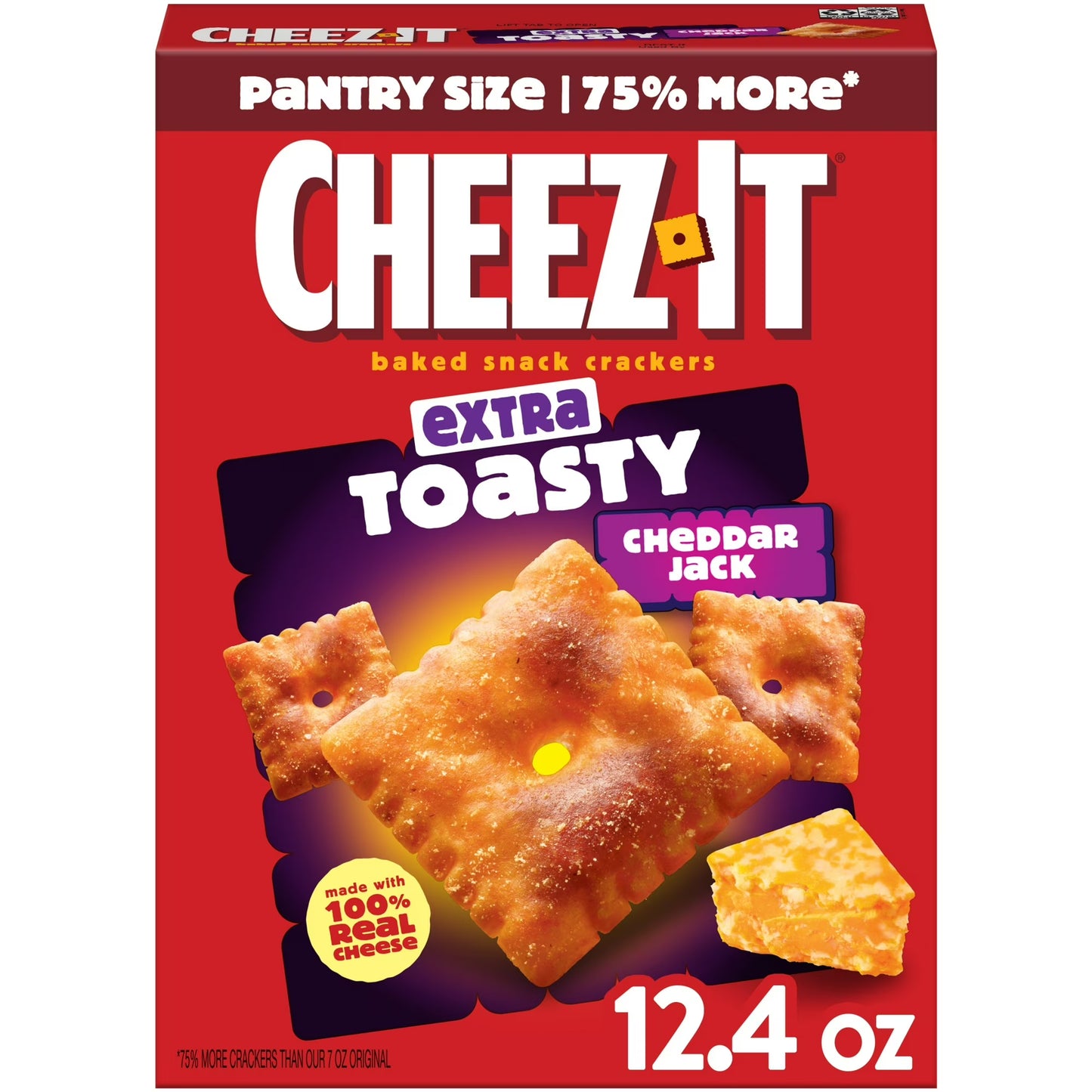 (3 pack) Cheez-It Extra Toasty Cheddar Jack Cheese Crackers, Baked Snack Crackers, 12.4 oz