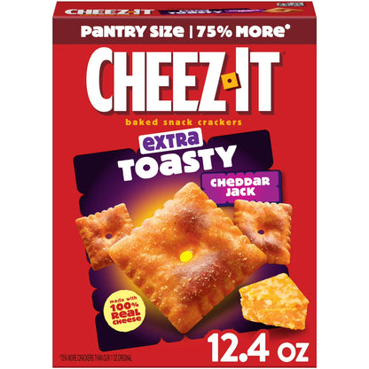 (3 pack) Cheez-It Extra Toasty Cheddar Jack Cheese Crackers, Baked Snack Crackers, 12.4 oz