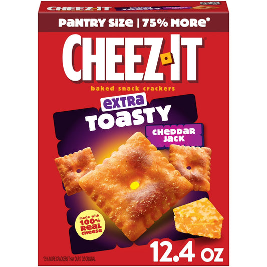(3 pack) Cheez-It Extra Toasty Cheddar Jack Cheese Crackers, Baked Snack Crackers, 12.4 oz
