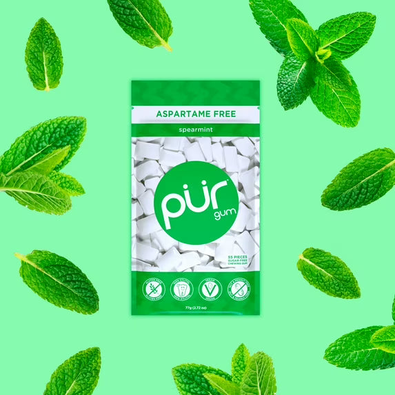 PUR Gum, Aspartame Free, Sugar Free & 100% Xylitol, Spearmint Chewing Gum, 55 Pieces, Pack of 3
