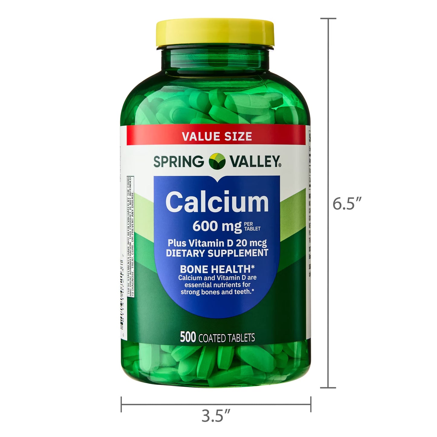 (3 pack) Spring Valley Calcium Plus Vitamin D Tablets, 600 mg, 500 Count, Bone & Joint Health Dietary Supplement, Value Size