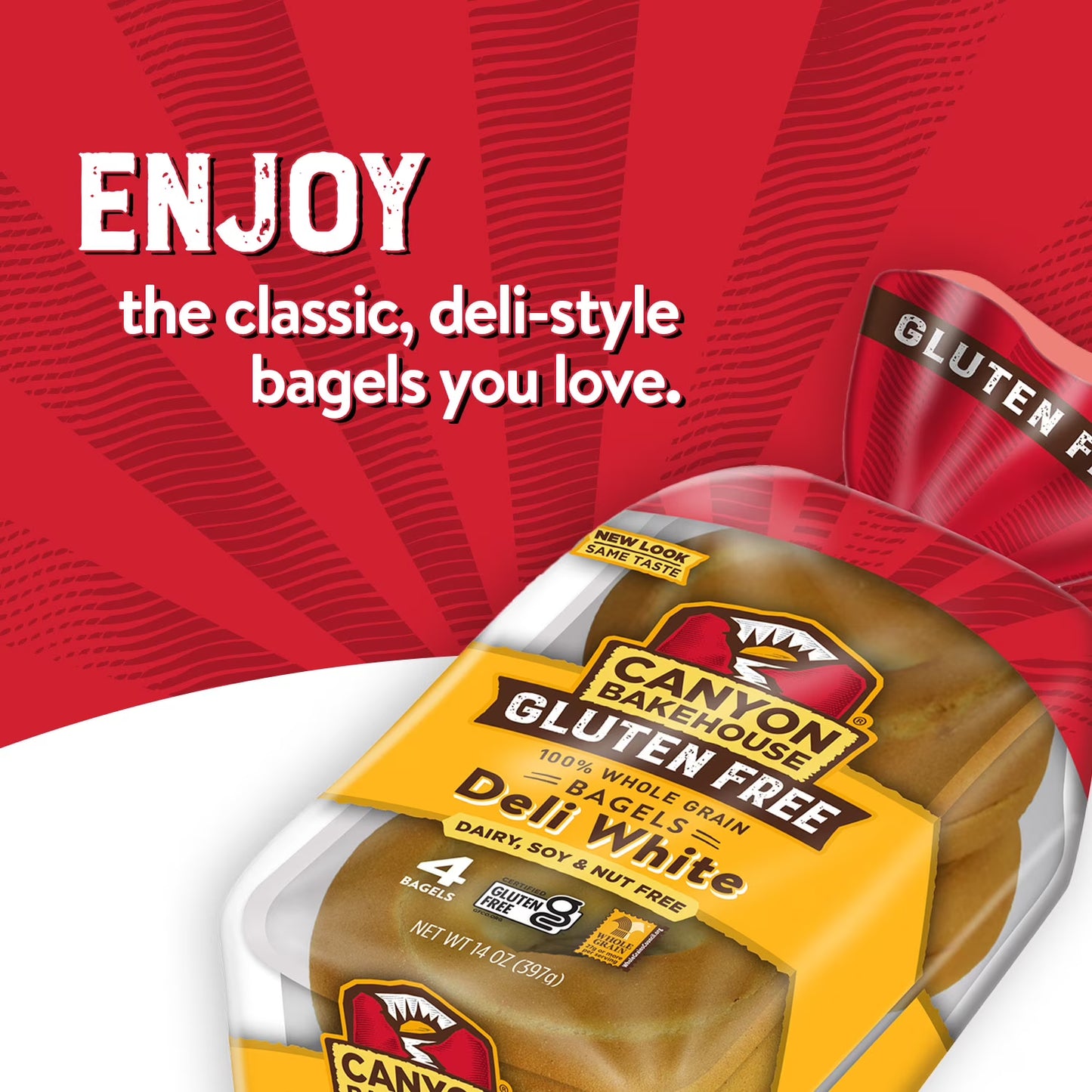Canyon Bakehouse Deli White Bagels, Gluten Free Bagels, Fresh, 4 Count