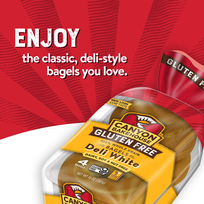 Canyon Bakehouse Deli White Bagels, Gluten Free Bagels, Fresh, 4 Count