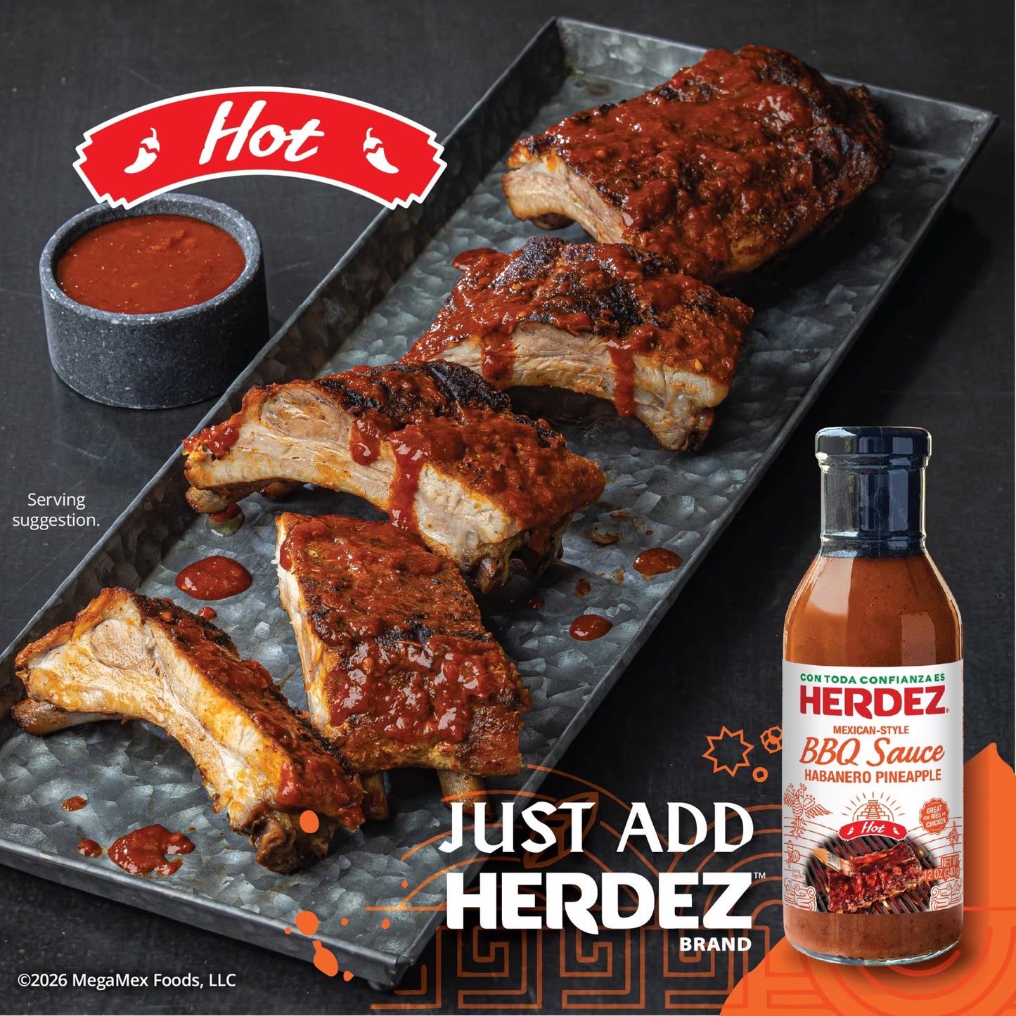 HERDEZ Habanero Pineapple Mexican-Style BBQ Sauce Hot, 12oz Glass Bottle