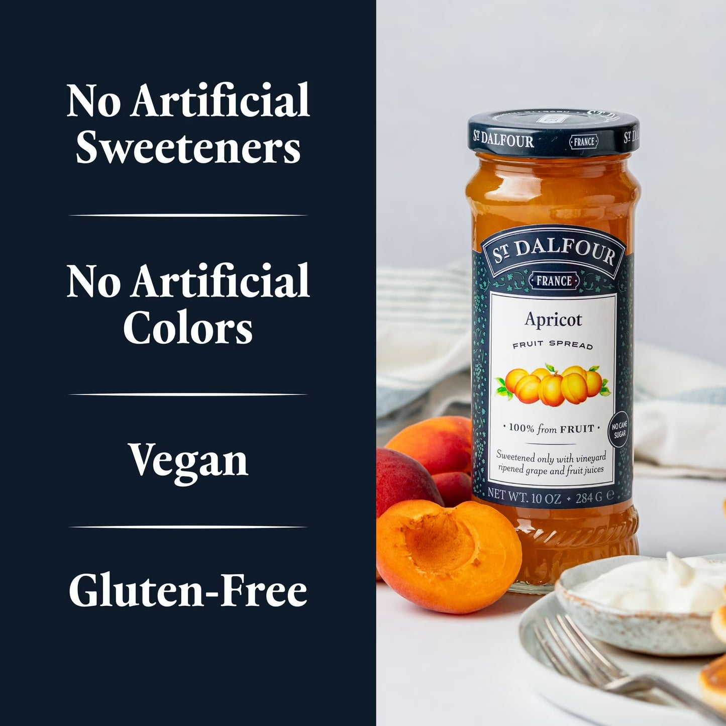 St Dalfour Apricot Fruit Spread, 100% from Fruit, Vegan & Gluten Free, 10 oz Jar