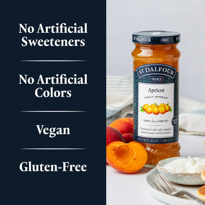 St Dalfour Apricot Fruit Spread, 100% from Fruit, Vegan & Gluten Free, 10 oz Jar