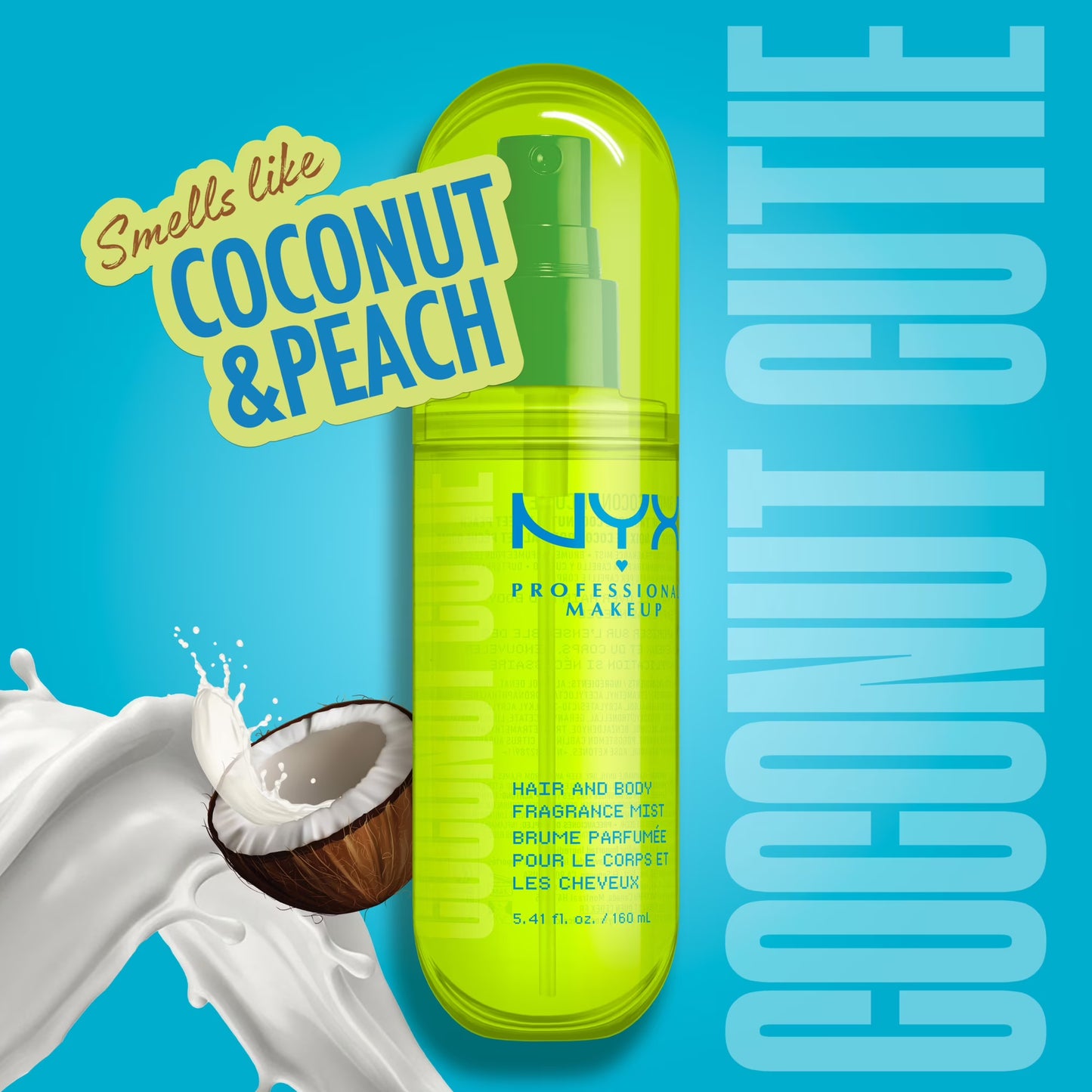 NYX Professional Makeup Fat Oil Hair & Body Fragrance Large Mist, Coconut Cutie, 5.4 fl oz