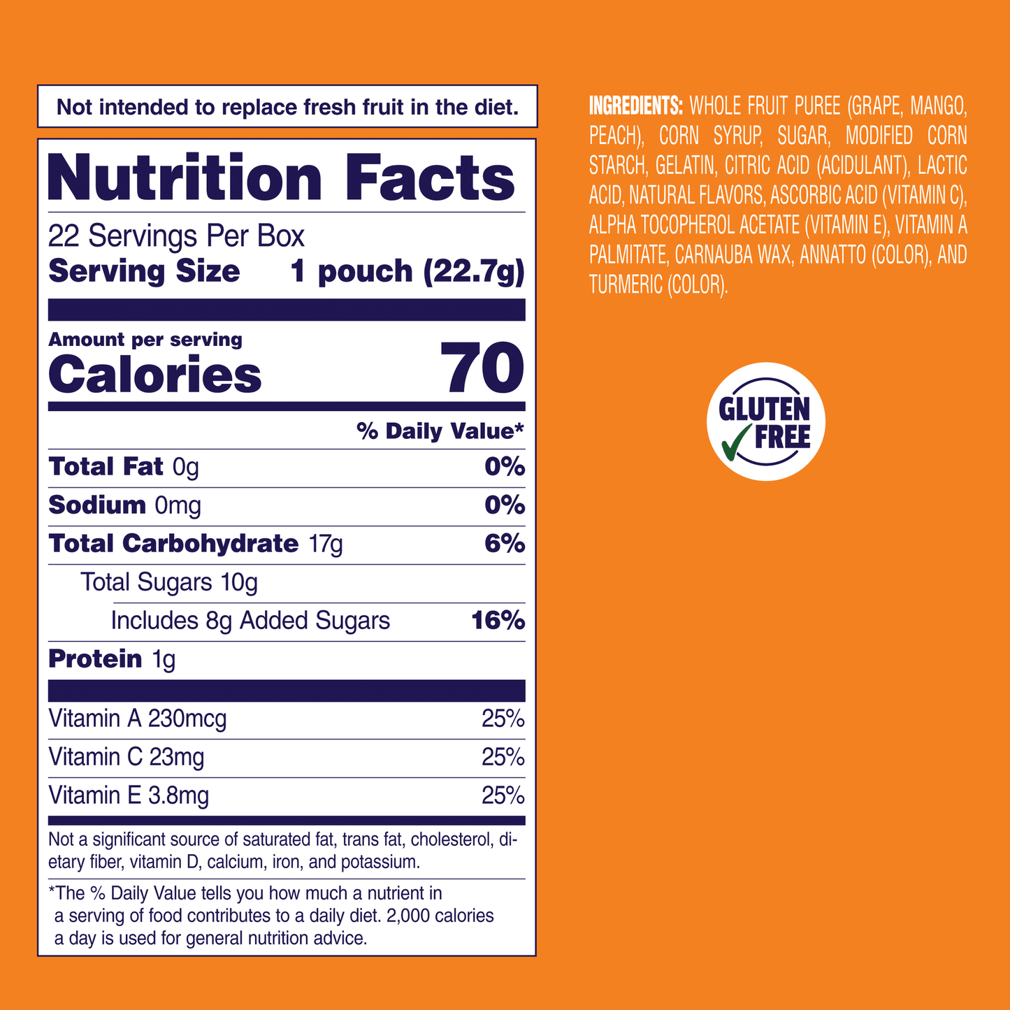 Welch's Fruit Snacks Gluten-Free Mango-Peach Kids Snacks, Soft Snacks, .8 oz, 22 Count