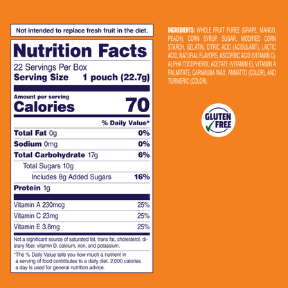Welch's Fruit Snacks Gluten-Free Mango-Peach Kids Snacks, Soft Snacks, .8 oz, 22 Count