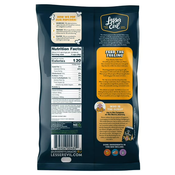 LesserEvil, Organic Popcorn, Non-GMO, Real Organic Cheddar - 4.6oz