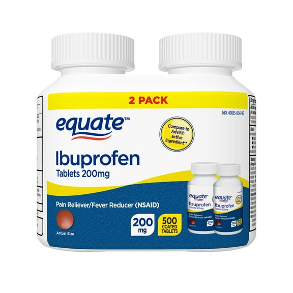 Equate Ibuprofen Tablets, 200 mg, Pain Reliever and Fever Reducer, 500 Count (2x250 Count), Compare to AdvilÂ Tablets Active Ingredient